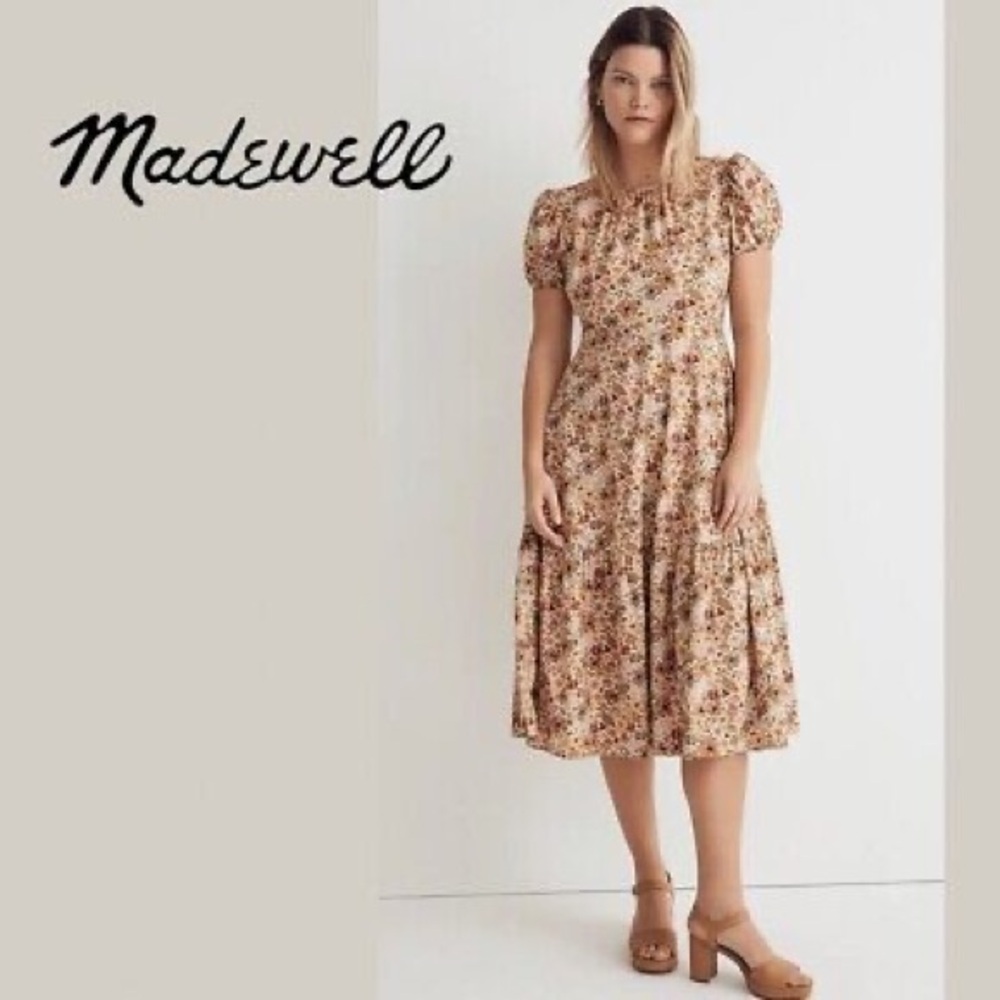 Madewell Floral Midi Dress - Tan and Brown